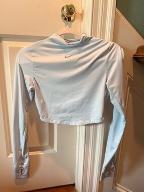 Nike Light Blue Cropped Long-Sleeve Performance Top